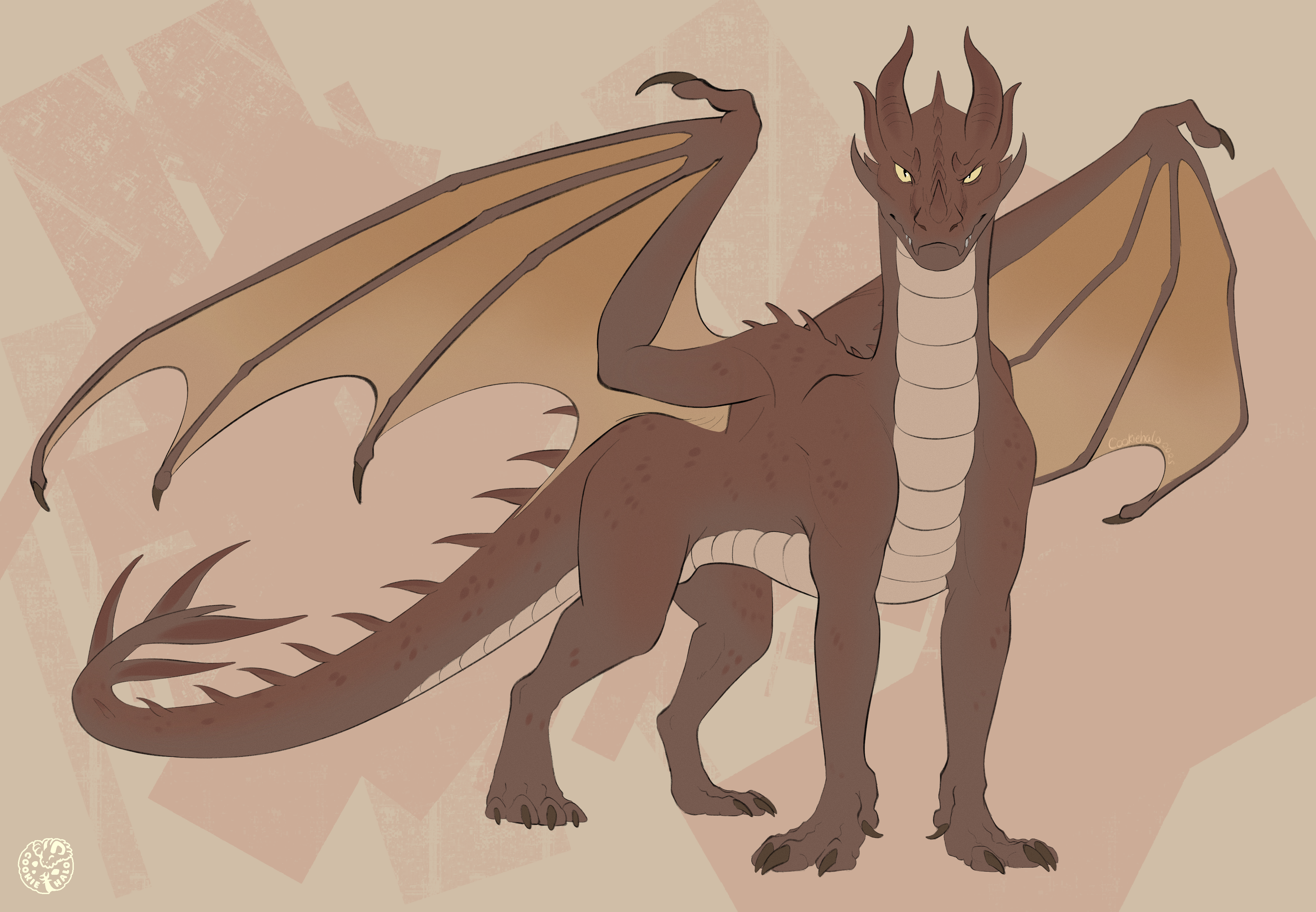 Brown dragon standing with a stand-offish expression staring at the viewer